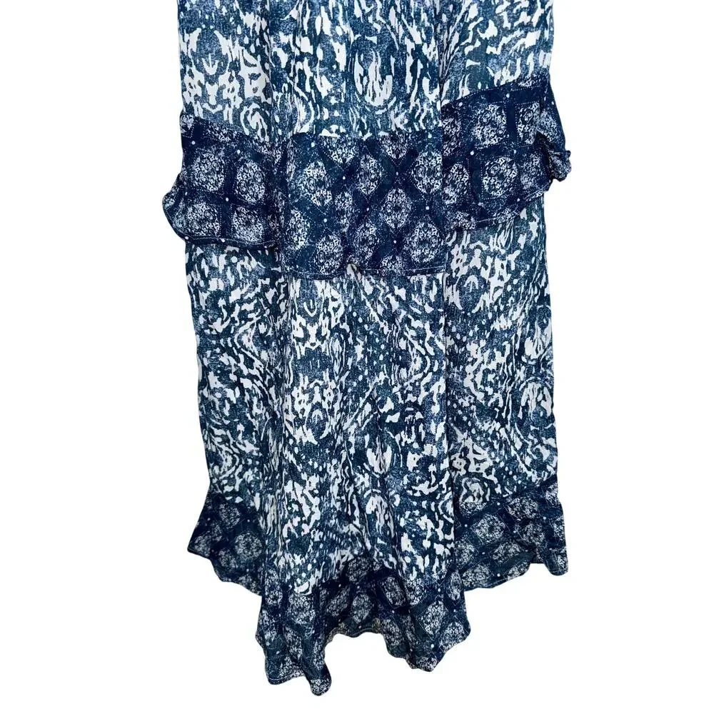 Abercrombie & Fitch Blue White Abstract Tiered Sleeveless Maxi Dress Womens Sz M